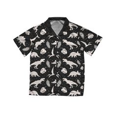 A retro novelty button up short sleeve shirt in dinosaurs pattern, with 80s- 90s vintage design that gives you the jurassic park / world vibes🦖 💖 Dress to impress with a Hawaiian Shirt 🌴by Twenty Apparel ‣ With a classic fit, and a relaxed collar, our short sleeve Hawaiian shirts is comfortable for every occasions. It's decorated with original and trendy hand-drawn pattern. ‣ The material is light-weight, quick-drying, breathable, soft and durable, it will keep you comfortable and cool, which Retro Graphic Print Collared Hawaiian Shirt, Printed Button-up Hawaiian Shirt, Swaggy Clothes, Hawaiian Style Printed Button-up Camp Shirt, Patterned Graphic Print Hawaiian Button-up Shirt, Retro Button-up Hawaiian Shirt With Graphic Print, Outer Jacket, Novelty Buttons, Dinosaur Pattern