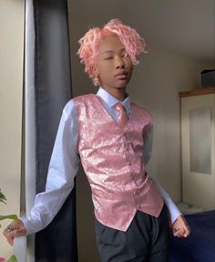 Gender Neutral Prom Dress, Pink Man Aesthetic, Pink Nonbinary Outfit, Masc Reference Pose, Nonbinary Reference, Fem Clothes For Men, Black Femboy Outfits, Feminine Looking Men, Gills On Human