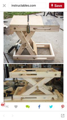 two pictures of the same table being built