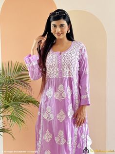 Handmade With Love ❤ Fabric: Cotton Kurti Length: 46 Inches Sleeves: 3/4 Sleeves Style: A-Line Kurti Occasions: Casual Wear, Office Wear, Festive Wear Garment Care: Hand Wash Only Net Content: 1x Kurti Shop by Category: Chikankari Kurtis: https://www.etsy.com/shop/Chikanlabelbykomal?ref=seller-platform-mcnav§ion_id=41848336 Chikankari Kurta Sets: https://www.etsy.com/shop/Chikanlabelbykomal?ref=seller-platform-mcnav§ion_id=41863651 Chikankari Short Kurtas: https://www.etsy.com/shop/Chikanlabelbykomal?ref=seller-platform-mcnav§ion_id=41848338 Chikankari Sarees: https://www.etsy.com/shop/Chikanlabelbykomal?ref=seller-platform-mcnav§ion_id=41863665 Chikankari Anarkalis: https://www.etsy.com/shop/Chikanlabelbykomal?ref=seller-platform-mcnav§ion_id=41863715 Chikankari Angrakha: https://www.etsy Purple Cotton Salwar Kameez With Chikankari Embroidery, Cotton Kurta With Lace Work For Navratri, Cotton Anarkali Salwar Kameez With Lace Work, Anarkali Cotton Salwar Kameez With Lace Work, Anarkali Long Sleeve Kurta With Cutwork, Cotton Anarkali Set With Self Design And Long Sleeves, Anarkali Kurta With Long Sleeves And Cutwork, Cotton Anarkali Set With Chikankari Embroidery And Long Sleeves, Anarkali Kurta With Cutwork And Long Sleeves