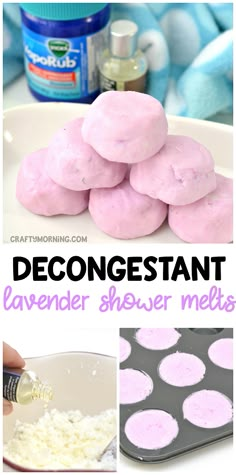 collage of images with text describing how to decorate lavender shower melts