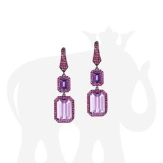 JE0252-AM-AL-PS 'Rain-Forest' Amethyst, Lavender Amethyst and Pink Sapphire Earrings in 18K Yellow Gold Stone Size: 10 x 15 mm, 9 x 7 mm Luxury Lavender Earrings As Gift, Pink Sapphire Earrings, Lavender Amethyst, Diamond Girl, Emerald Cut Rings, Amethyst Jewelry, Gold Stone, Women Diamond, Purple Rain