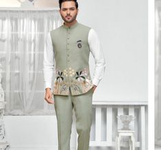 This is a Classic Jacket by Groom wear studio crafted from high quality fabric and imported materials. Our products are handcrafted by experienced tailors who make sure the that the stitching is precise, lining is proper and the overall product is sturdy enough to not go out of shape for more than a few years. Also all our products have extra margins in their length, sleeves, sides so it's easily alterable if your size changes after some time. To see more available colours and designs in this co Pant Shirt With Nehru Jacket, Embroidery Jacket, Ethnic Wedding, Suit Covers, Nehru Jacket, Hand Work Embroidery, Nehru Jackets, Classic Jacket, Groom Wear