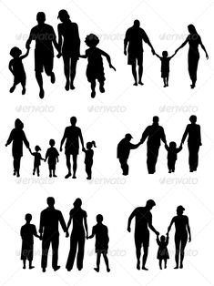 the silhouettes of people holding hands and walking in different directions - people characters / objects