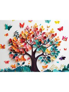 Colorful Butterfly Tree Cake Smash Backdrop - Vibrant backdrop featuring a multicolored tree with fluttering butterflies on a white background Cake Smash Backdrop, Butterfly Tree, Rainbow Tree, Art Deco Abstract, Tree Cake, Smash Cake Photoshoot, Tree Cakes, Colorful Butterfly, Colorful Trees