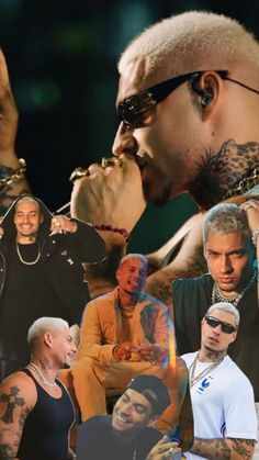 the collage shows many different men with tattoos and piercings on their faces, including one