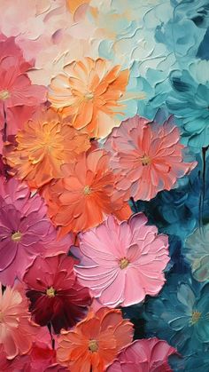 an abstract painting of colorful flowers