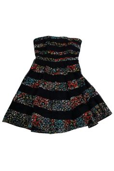 Current Boutique-Betsey Johnson - Black Floral Mesh Strapless Dress Sz 8 Black A-line Strapless Dress For Spring, Fitted A-line Strapless Dress With Floral Print, Floral Print Fit And Flare Mini Dress For Evening, Evening Floral Print Fit And Flare Mini Dress, Evening Fit And Flare Mini Dress With Floral Print, Evening Fit And Flare Floral Print Mini Dress, Chic Floral Print Strapless Dress For Night Out, Black Strapless Mini Dress With Floral Print, Chic Strapless Floral Print Casual Dress