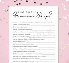 what did the groom say? printable wedding game