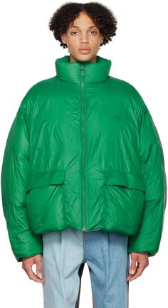 Down-filled polyester taffetas oversized jacket. · Stand collar · Zip closure · Logo at chest · Bellow pockets at front · Inset elasticized cuffs · Faux-leather logo patch at back · Welt pocket at interior · Full satin lining Fill 1: 80% duck down, 20% feathers. Supplier color: Green Winter Outdoor Outerwear With Logo Patch, Spring Nylon Puffer Jacket For Streetwear, Urban Oversized Nylon Puffer Jacket, Urban Outerwear With Logo Patch For Winter, Sporty Winter Outerwear With Logo Patch, Oversized Nylon Puffer Jacket For Streetwear, Spring Sporty Outerwear With Logo Patch, Sporty Spring Outerwear With Logo Patch, Long Sleeve Outerwear With Logo Patch For Spring