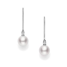 Akoya Cultured Pearl and Diamond Drop Earrings Mikimoto Earrings, Mikimoto Jewelry, Gift Me, Mikimoto Pearls, Leverback Earrings, Pearl Jewellery Earrings, Akoya Pearls, Pearl Earrings Dangle, Diamond Drops