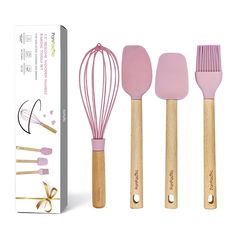 PRICES MAY VARY. 12" Silicone Baking Utensils Set for Nonstick Cookware, 4 Piece Kitchen Cooking Set, Includes Silicone Mixing Spatula, Spoon Spatula, Brush, Whisk ( Pink ) Green Cherries, Baking Utensils, Utensils Set, Cooking Utensils Set, Spatula Set, Cooking Set, Kitchen Utensil Set, Nonstick Cookware, Silicone Spatula