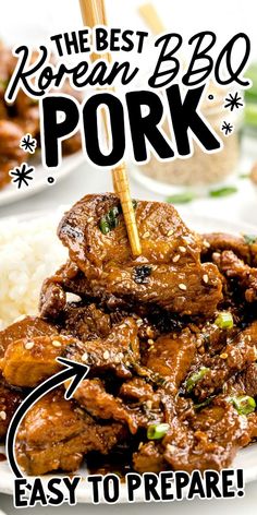 Korean BBQ Pork Korean Bbq Pork, Bbq Pork Recipes, Marinated Pork, Sweet Heat, Seasoned Rice, Easy Pork, Boneless Pork, Korean Bbq, Bbq Pork