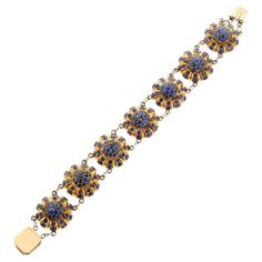 An Antique Sapphire Flower Bracelet made in 14k Yellow Gold. The total weight is 53.50 grams. The length is 6.75" Flower Bracelet, Link Bracelets, Bracelet Making, Jewelry Bracelets, Sapphire, Yellow Gold, Bracelet, Yellow, For Sale