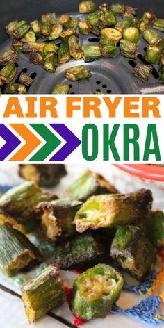 an air fryer with okra in it and the words air fryer okra