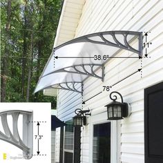 an awning attached to the side of a white house with measurements for each section