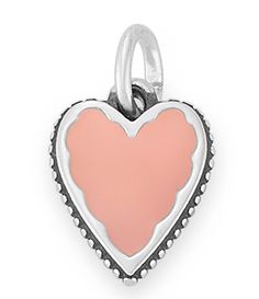 From James Avery&#x2C; this charm features: A colorful statement of love&#x2C; this sterling silver charm from James Avery is hand-painted with teal&#x2C; pink or red enamel on both sides and framed by a sterling silver scalloped border. It s available in both large and small sizes so you can wear it the way you want. Sterling silverenamelApprox. 0.50" L x 0.375" WCrafted in America using the world's finest materials.Due to th Pink Heart Sterling Silver Charms, Pink Heart-shaped Sterling Silver Charms, Pink Sterling Silver Charms For Valentine's Day, Pink Sterling Silver Charms For Mother's Day, Nickel Free Heart Charms, Pink Sterling Silver Heart Charm, Sterling Silver Heart Charm In Pink, Pink Sterling Silver Charms, Nickel-free Pink Sterling Silver Charms