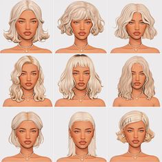 the different types of blonde hair are shown in multiple poses, including one woman's face and four women's heads