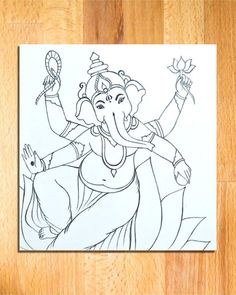 an elephant is sitting on the floor next to a piece of paper that says ganesh