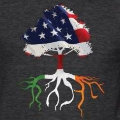 an american flag tree with roots in the colors of the united states of america and ireland