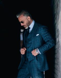 This New York cut three-piece suit stars in a Metropolitan blue with subtle textured plaid. Tailored... Wedding Suits For Men, Mens Outerwear Fashion, Groom Wedding Attire, Classy Suits, Slim Trousers, Three Piece Suit, Wedding Suits Men, Mens Fashion Suits, Gentleman Style