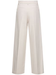 Concealed front hook and zip closure. Belt loops. Two side pockets. Two back pockets. Model is wearing a size38 White Straight Pants, Cotton Straight Pants, Straight Pants, Brunello Cucinelli, Stretch Cotton, Business Women, Top Brands, Hello Kitty, Kitty