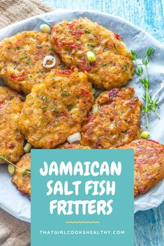 jamaican salt fish fritters on a white plate