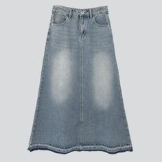 Introducing the 2023 Spring-Summer Collection ââ‚?a signature unrefined hem a-line denim skirt. the perfect embodiment of '90s grunge style!Why You'll Love ItThis light wash skirt is the definition of sophistication and modernity. It features a high-waist silhouette. classic zipper and button closure and an edgy distressed pattern. This denim dream is crafted with premium quality denim. ensuring comfort. durability and an eye-catching style.Distinctive Features: 90s Grunge Vibe: Inspired by the Denim Skirts Online, A Line Denim Skirt, Womens Denim Skirts, 90s Fashion Grunge, Slim Denim, 90s Grunge, Grunge Style, Light Blue Denim, Light Blue Color