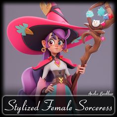 an animated female character holding a wand and wearing a witches hat with the caption, styled female soreness