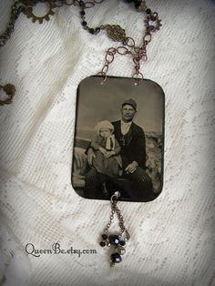 Antique Tintype Necklace Vintage Child Tintype Photograph Necklace Altered Jewelry Gypsy Style Alter Wrapping Stones, Altered Jewelry, Picture Necklace, Junk Jewelry, Vintage Jewelry Crafts, Dog Photograph, Repurposed Jewelry, Assemblage Jewelry, Necklace Antique