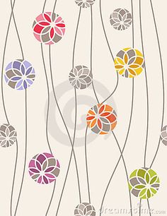 an abstract floral design with colorful flowers on a beige background, suitable for wallpaper or fabric