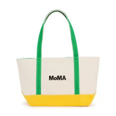 MoMA Exclusive: From the bag brand everyone loves, Baggu, comes this Heavyweight Canvas Tote in color combinations exclusive to our customers. Made from 100% cotton canvas (50% recycled), this Baggu design is your go-to bag for trips to the beach, weekend jaunts, greenmarket shopping and more. The Heavyweight Canvas Tote's extra long handles and bottom panel are rendered in contrast pop colors inspired by MoMA's palette. The Museum's logo is embroidered on the front of the bag. (Fun fact: boat totes were first introduced in 1944 to be used as ice bags�and these original styles helped usher in the eventual tote-bag craze.) The MoMA Baggu Heavyweight Recycled Canvas Tote comes in Medium (12.5h x 22w x 7.5�d) and Small (9.5h x 15.5w x 6�d). Retail Ideas, Museum Logo, Boat Tote, Moma Design, Secondary Colors, Color Block Tote, Beach Weekend, Merchandise Bags, Membership Card