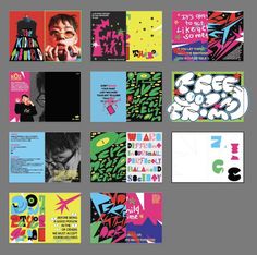 several different types of brochures are shown in multiple colors and sizes, including black, white, blue, green, pink, yellow