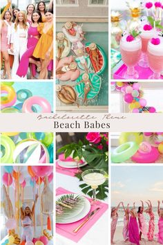 beach babes collage with pink, yellow and green decorations