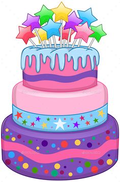 a three tiered cake with stars on top - food and drink objects clip art