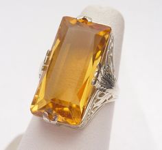 14kt Synthetic Citrine Art Deco Cocktail Ring by KlinesJewelry, $385.00 Expensive Whiskey, Art Deco Cocktail, Citrine Jewelry, Gold And Silver Rings, Big Rings, Ladies Diamond Rings, Custom Ring Designs, Bling Rings, Exquisite Jewelry