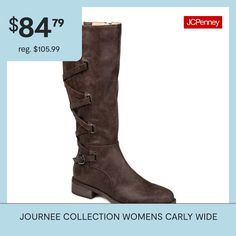 If you love a good riding boot, then you'll love the Carly boot by Journee Collection. This wide calf boot has such a different look to it with the zig zag lace detail. It's so quirky and can easily spice up any winter outfit. This boot also features an almond toe shape and a distressed coloring.Features: LightweightClosure Type: ZipperShaft Circumference: 16 InchesBoot Shaft Height: 14 InchesShoe Heel Height: 1 1/2 InchesUpper/Outer Base Material: 100% PolyuretheneShoe Lining Material: FabricS… Riding Boots Brown, Brown Riding Boots, Riding Boot, Wide Calf Boots, Wide Calf, Boots Brown, Journee Collection, Winter Outfit, Stacked Heel