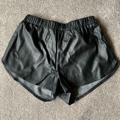 Elastic At Waist. Never Worn. Casual Faux Leather Shorts For Night Out, Trendy Faux Leather Summer Shorts, Trendy Faux Leather Shorts For Day Out, Casual Faux Leather Shorts For Going Out, Casual Faux Leather Shorts For Spring, Faux Leather Shorts For Going Out In Spring, Running Shorts, Forever 21, Faux Leather