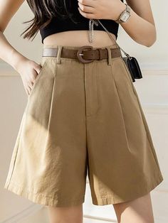 SPECIFICATIONS Material: Cotton,Polyester Item Type: Shorts Gender: WOMEN Decoration: Belt Closure Type: Zipper Fly Size S:Waist:64cm,Hips:104cm,Length:43.5cm M:Waist:68cm,Hips:108cm,Length:44cm L:Waist:72cm,Hips:112cm,Length:44.5cm XL:Waist:76cm,Hips:116cm,Length:45cm Notes: the Error within 3 cm due to manual measurement(Unit: 1 inch = 2.54 cm, 1 cm = 0.39 inch) Shorts Female, Wide Leg Shorts, Leg Belt, A Line Shorts, Boyfriend Style, Cargo Pants Women, Summer Fabrics, Black Khakis, Crop Top Blouse