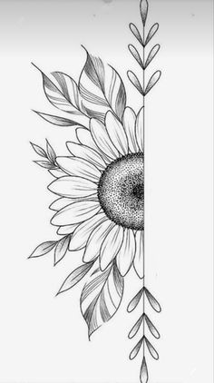 a drawing of a sunflower with leaves on it's head and an arrow in the center