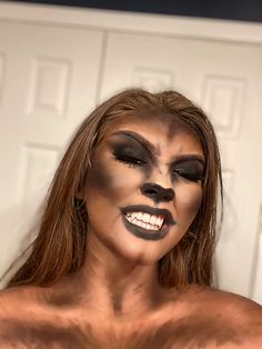 Womens Wolf Makeup, Men’s Wolf Makeup, Female Wolf Makeup, Wear Wolf Makeup, Scary Lion Costume, Wearwolf Makeup Woman Halloween, She Wolf Costume Makeup, Wolf Face Makeup, Werewolf Makeup Kids Easy