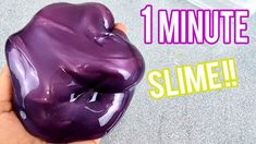 someone is holding a purple slime with the words, 1 minute slime on it