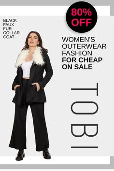 Want more women's outerwear fashion for cheap on sale? We got you covered! Now is your chance to save big money with 80% off this trendy black faux fur collar coat online from TOBI. #shoptobi #tobisales #womensjackets #womenscoats #winterfashion #fallfashion Trendy Faux Fur Lined Workwear Coat, Trendy Workwear Fur Coat With Faux Fur Lining, Trendy Faux Fur Lined Coat For Work, Long Fur Coat For Workwear, Spring Outerwear With Faux Fur Trim For Night Out, Trendy Fur Coat For Fall Workwear, Chic Black Fur Coat With Faux Fur Trim, Spring Night Out Outerwear With Faux Fur Trim, Chic Outerwear With Faux Fur Lining For Work