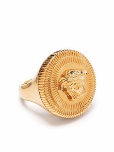 gold-tone metal Medusa Head motif gold-tone hardware engraved logo Sterling Silver Crystal Ring, Versace Ring, Onyx Signet Ring, Locket Ring, Versace Gold, Versace Jewelry, Medusa Head, Jewelry Tags, Metal Accessories