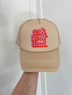 Go Ask Your Dad Trucker Hat, Mama Trucker Hat, Beige Trucker Hat Women, Mom Trucker Hat, Trendy Trucker Hats for Women, Mothers Day Gift Mom - Etsy Beige Curved Brim Hat With Letter Print, Beige Snapback Hat With Letter Print, Beige Cap With Letter Print, Trendy Dad Hat With Letter Print And Short Brim, Novelty Snapback Hat With Letter Print And Curved Brim, Beige Letter Print Cap, Funny Baseball Cap For Gift, Funny Adjustable Snapback Hat, Novelty Letter Print Baseball Cap