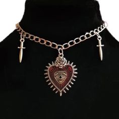 Sacred Heart & Eye Protection Charm Choker Necklace Chain 13.5" With 2" Extender New & Nicely Boxed Milagros, Meaning Miracles In Spanish, Are Small Religious Folk Charms Found Throughout Mexico And Peru. The Heart Milagro (Also Known As The Sacred Heart) Represents Love, Healing And Gratitude. Valentine's Day Silver Chain Pendant Necklace, Silver Alloy Heart Pendant Charm Necklace, Valentine's Day Silver Chain Necklace With Adjustable Chain, Valentine's Day Silver Charm Necklace With Chain, Valentine's Day Alloy Chain Jewelry, Valentine's Day Silver Charm Necklace, Alloy Heart Pendant Jewelry With Chain, Alloy Heart Pendant Necklace With Chain, Alloy Heart Pendant Chain Necklace