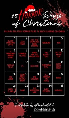 the calendar for horror days and christmas