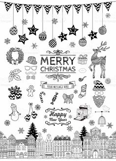 christmas doodles with ornaments and decorations on the white background stock photo - image 3497