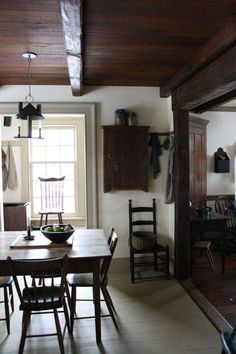 a dining room table and chairs in front of a window