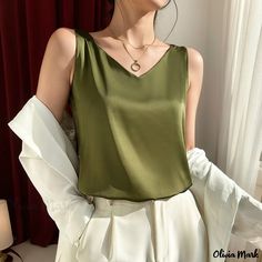 Olivia Mark - Satin Camisole Vest for Layering or Wearing as an Outer Strap Green Silk Shirt, Green Silk Top, Chic Outerwear, Satin Tank Top, Satin Camisole, Bodycon Floral Dress, Silk Tank Top, Silk Camisole, Floral Print Maxi Dress